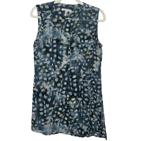 Cabi Avery Sleeveless Top Blue/White Abstract Pattern Womens M Career Office - Picture 2 of 10